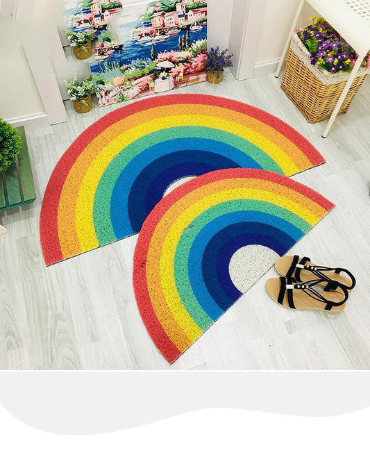 KTX-053907 Rainbow Semicircle Thickened PVC Floor Mat for Bathroom and Living Spaces