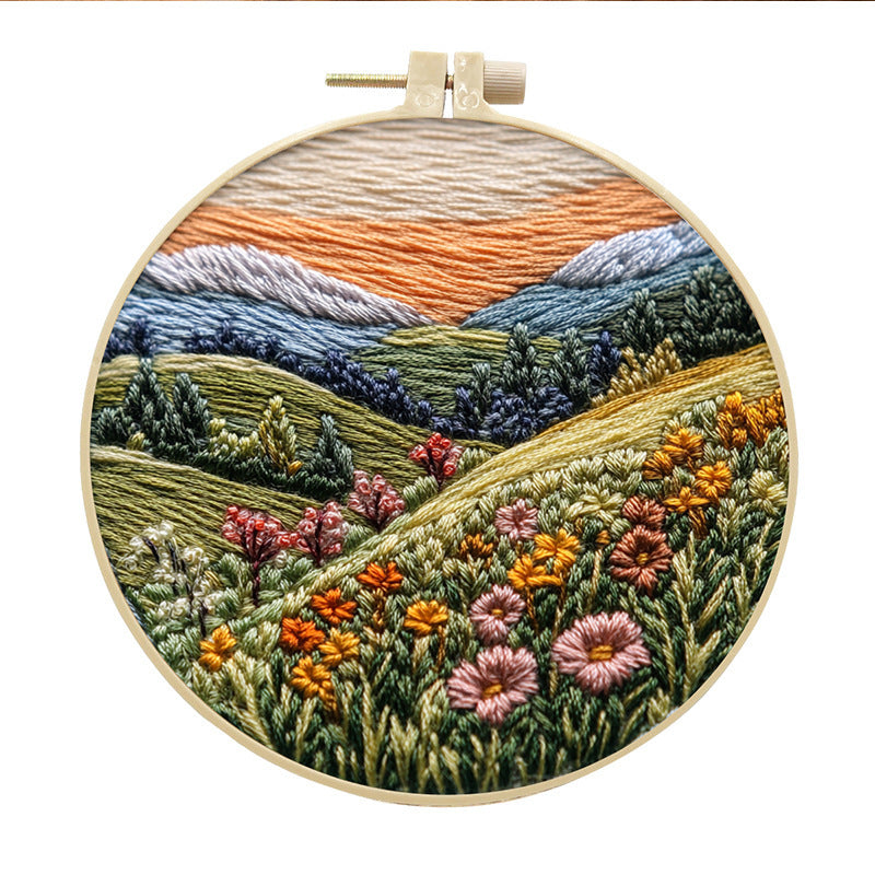 KTX-053971 Landscape Embroidery DIY Kit with Cotton and Linen Fabric, Includes 15cm Embroidery Frame