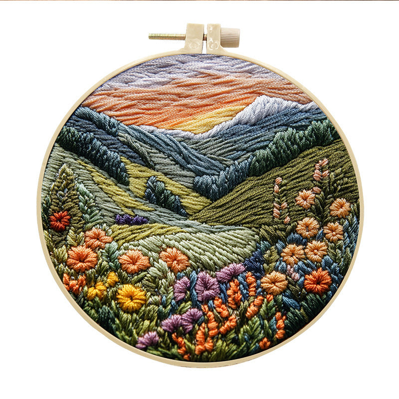 KTX-053971 Landscape Embroidery DIY Kit with Cotton and Linen Fabric, Includes 15cm Embroidery Frame