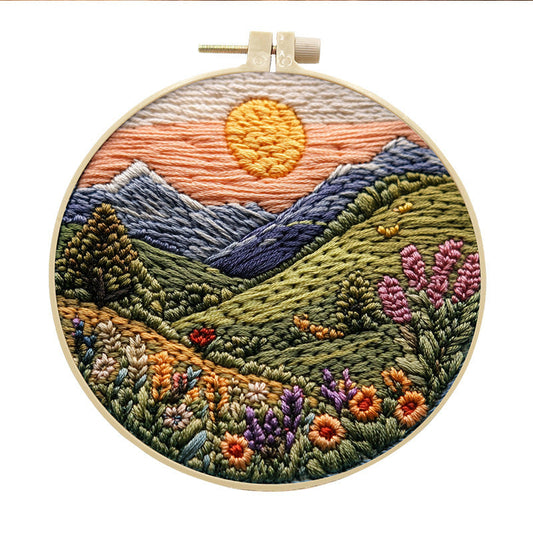KTX-053971 Landscape Embroidery DIY Kit with Cotton and Linen Fabric, Includes 15cm Embroidery Frame