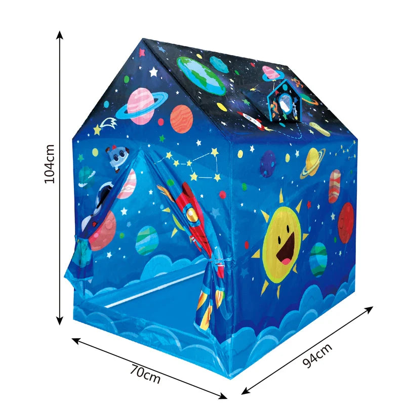 KTX-054227 Foldable Waterproof Playhouse Tent for Kids - Cartoon Universe Space Design, Large Play Area