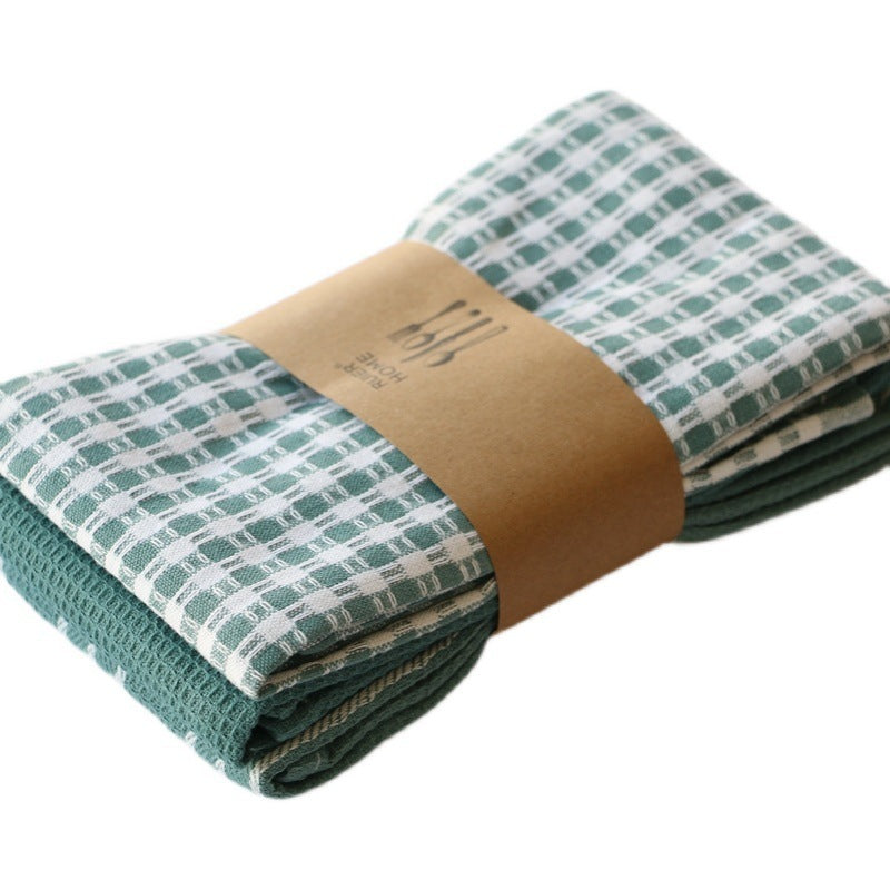 KTX-054547 Cotton Kitchen Towels Set – 3 Multi-purpose Towels in Green and Light Brown, 63-67cm Length