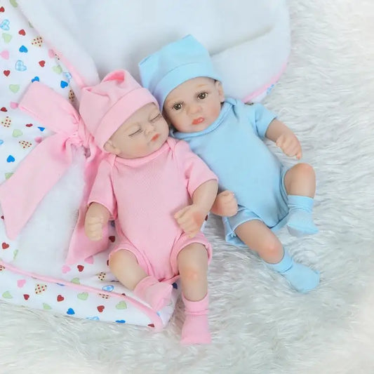 KTX-054803 26cm Realistic Soft Silicone Reborn Twin Baby Dolls for Pretend Play and Home Decoration