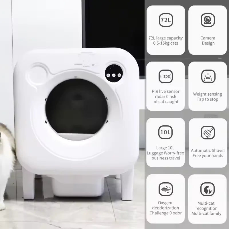 KTX-055571 Automatic Self-Cleaning Cat Litter Box with 68L Capacity - Durable Eco-Friendly Plastic Design