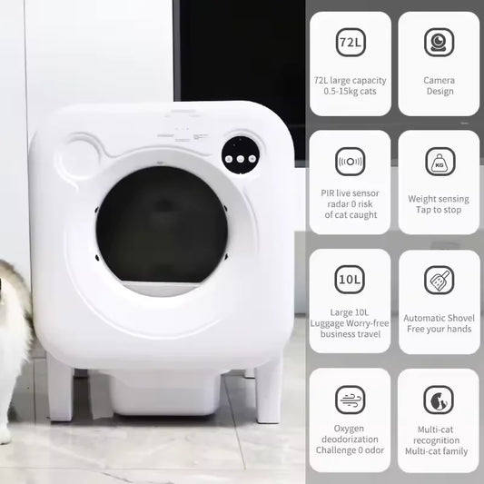 KTX-055571 Automatic Self-Cleaning Cat Litter Box with 68L Capacity - Durable Eco-Friendly Plastic Design