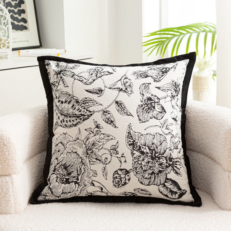 KTX-056083 Nordic Style Flower Chenille Cushion Cover - 45x45cm, Available in Multiple Leaf Patterns and Colors