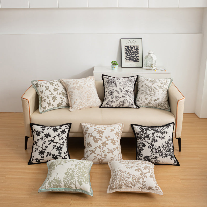 KTX-056083 Nordic Style Flower Chenille Cushion Cover - 45x45cm, Available in Multiple Leaf Patterns and Colors