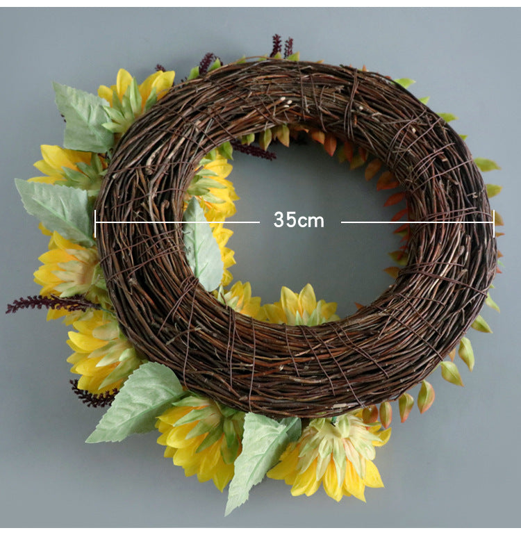 KTX-056211 Sunflower Artificial Silk Flower Wreath for Thanksgiving and Holiday Decor