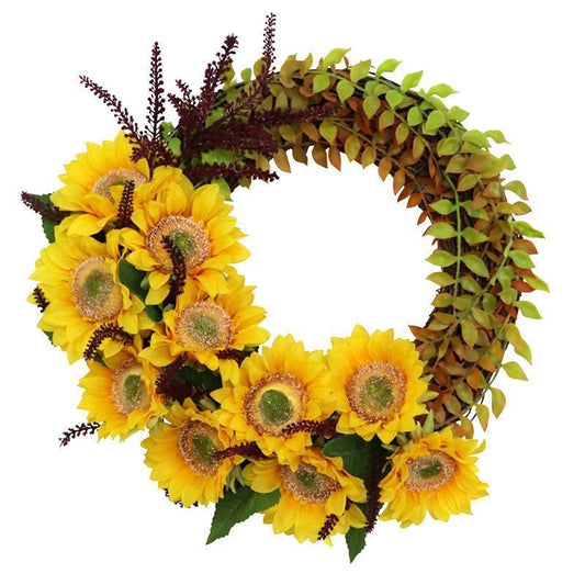 KTX-056211 Sunflower Artificial Silk Flower Wreath for Thanksgiving and Holiday Decor