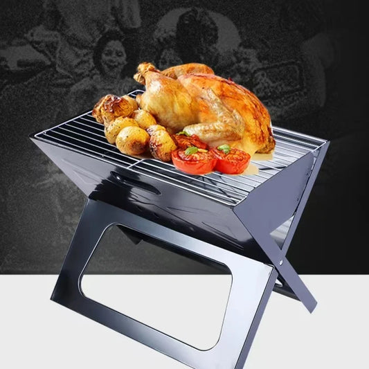 KTX-057939 Compact X-Type Foldable Portable Barbecue Grill - High Heat Resistant Charcoal Grill for Outdoor Use