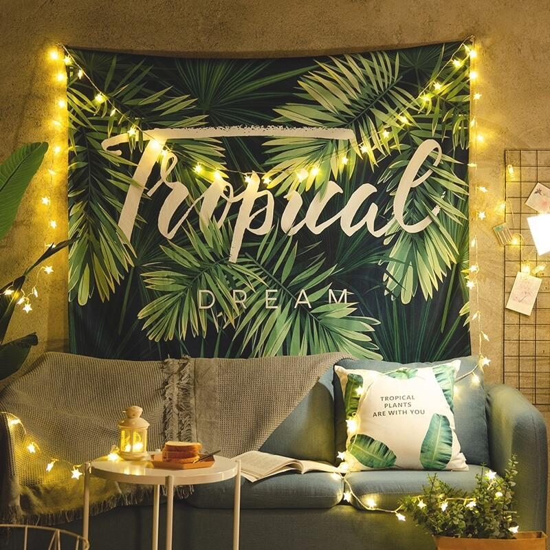 KTX-058131 Machine Washable Non-Woven Fabric Tapestry Wall Covering - Green Bottom Banana Leaf Design (95*73cm & 150*130cm)