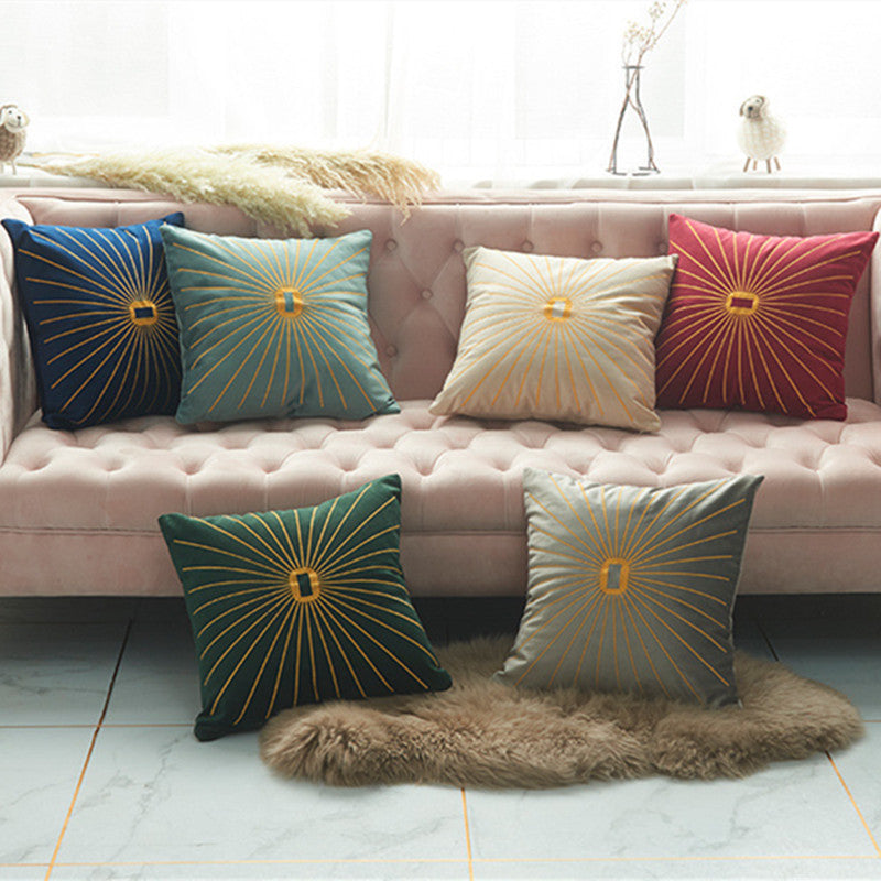 KTX-058387 Netherlands Velvet Gold Thread Embroidery Pillow Cover - 45x45cm in Multiple Colors