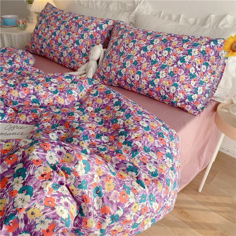 KTX-058579 Floral Print Cotton Bedding Set in Various Sizes with Pillowcases and Quilt Covers