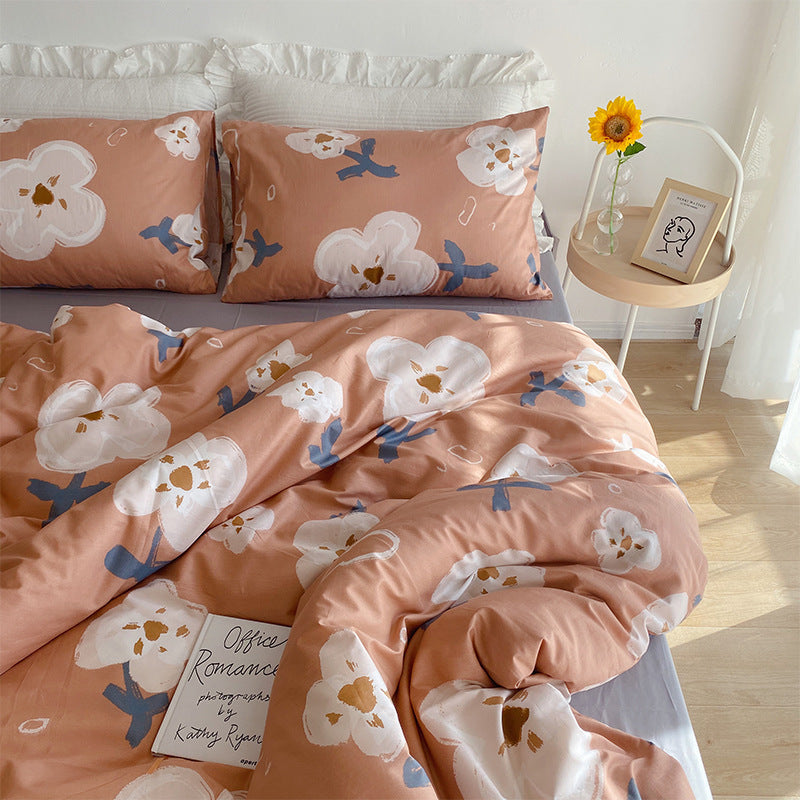 KTX-058579 Floral Print Cotton Bedding Set in Various Sizes with Pillowcases and Quilt Covers