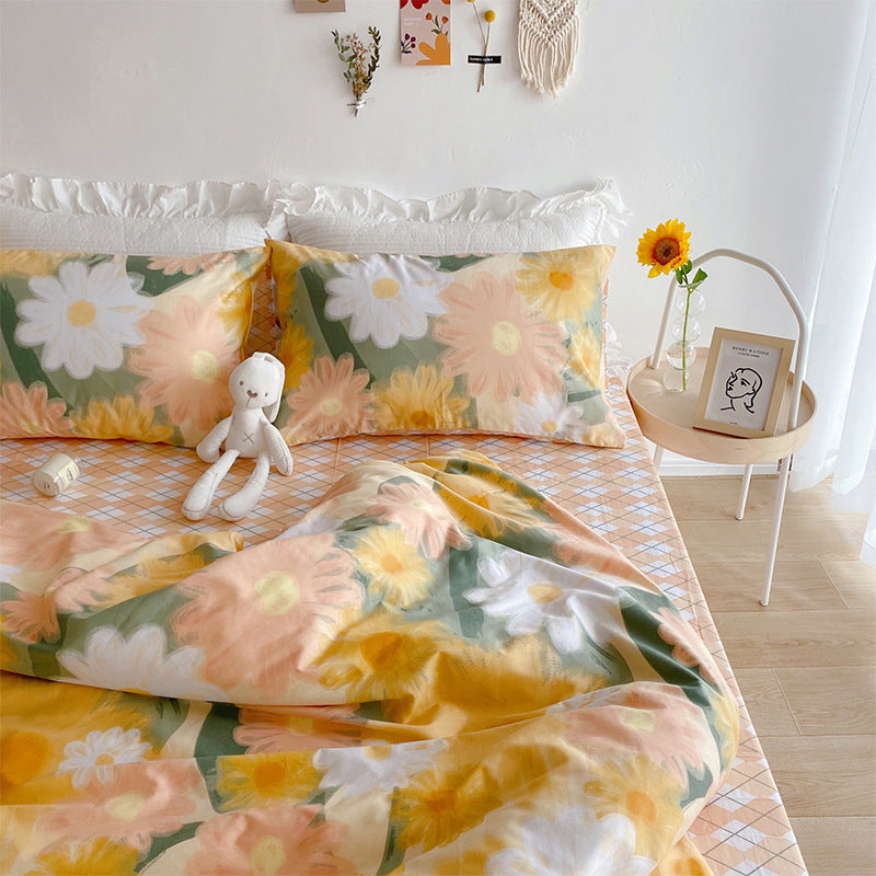 KTX-058579 Floral Print Cotton Bedding Set in Various Sizes with Pillowcases and Quilt Covers