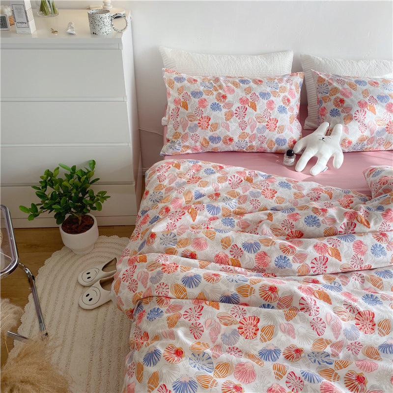 KTX-058579 Floral Print Cotton Bedding Set in Various Sizes with Pillowcases and Quilt Covers