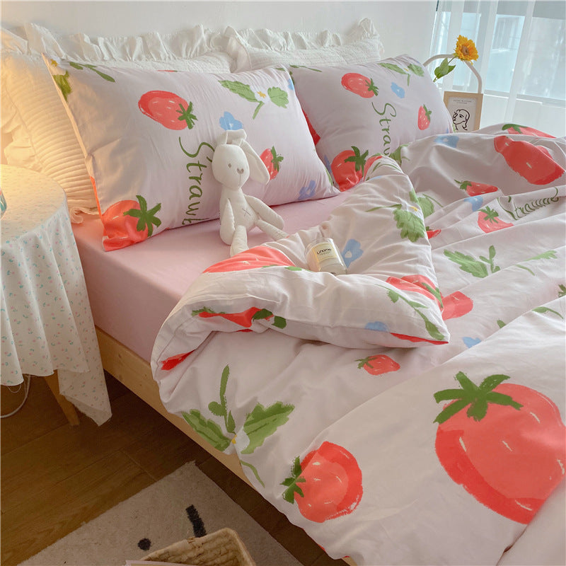 KTX-058579 Floral Print Cotton Bedding Set in Various Sizes with Pillowcases and Quilt Covers
