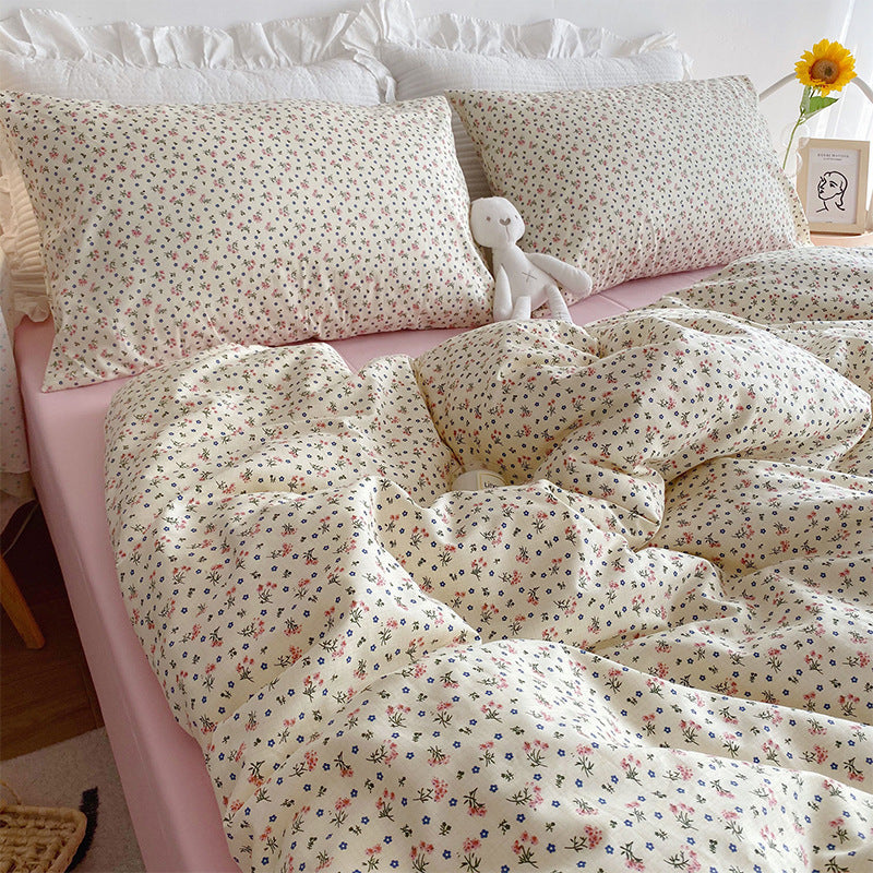 KTX-058579 Floral Print Cotton Bedding Set in Various Sizes with Pillowcases and Quilt Covers