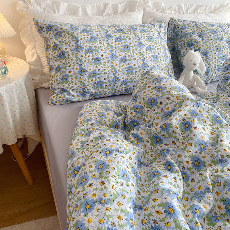 KTX-058579 Floral Print Cotton Bedding Set in Various Sizes with Pillowcases and Quilt Covers