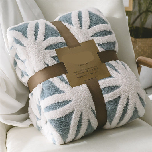 KTX-058899 Thickened Jacquard Blanket in Glacier Blue, Rimini Red, Chablis Green, Beautiful Yellow, Olive Green, Deep Sea Blue - 100% Polyester, Simple Modern Design, Multiple Sizes Available