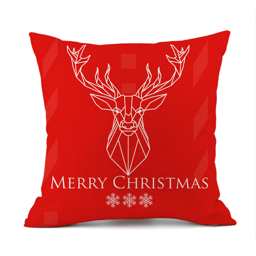 KTX-059411 Christmas Elk Santa Claus Cushion - Red Festive Printed Linen Pillow, 45x45cm, PP Cotton Filling