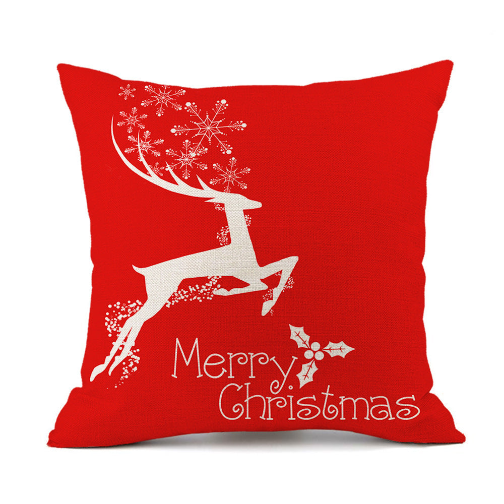 KTX-059411 Christmas Elk Santa Claus Cushion - Red Festive Printed Linen Pillow, 45x45cm, PP Cotton Filling