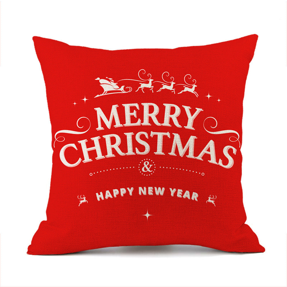 KTX-059411 Christmas Elk Santa Claus Cushion - Red Festive Printed Linen Pillow, 45x45cm, PP Cotton Filling