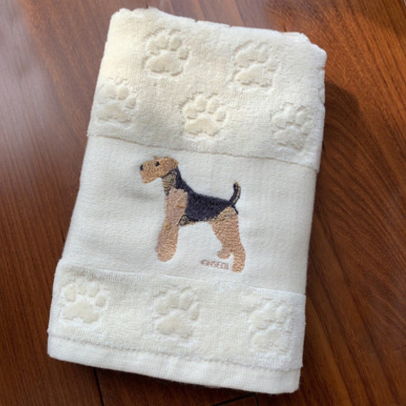 KTX-060307 Cotton Dog Embroidery Water Absorbent Towel, Soft and Comfortable 62cm x 40cm