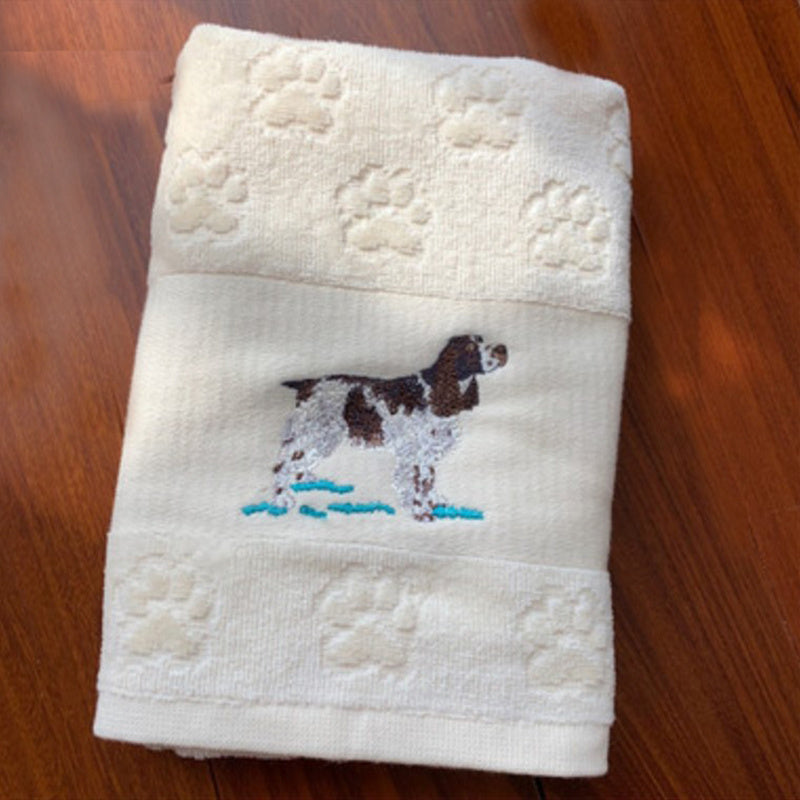 KTX-060307 Cotton Dog Embroidery Water Absorbent Towel, Soft and Comfortable 62cm x 40cm