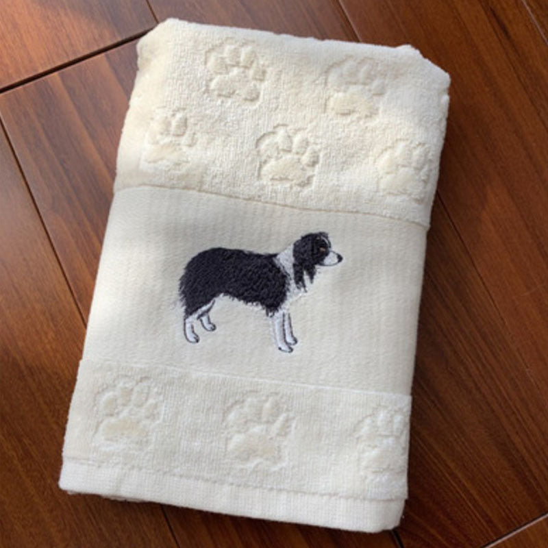 KTX-060307 Cotton Dog Embroidery Water Absorbent Towel, Soft and Comfortable 62cm x 40cm