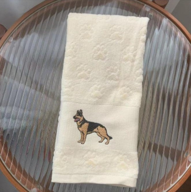 KTX-060307 Cotton Dog Embroidery Water Absorbent Towel, Soft and Comfortable 62cm x 40cm