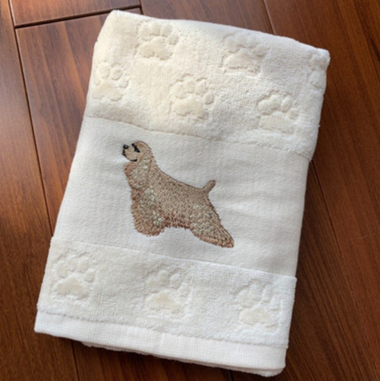 KTX-060307 Cotton Dog Embroidery Water Absorbent Towel, Soft and Comfortable 62cm x 40cm