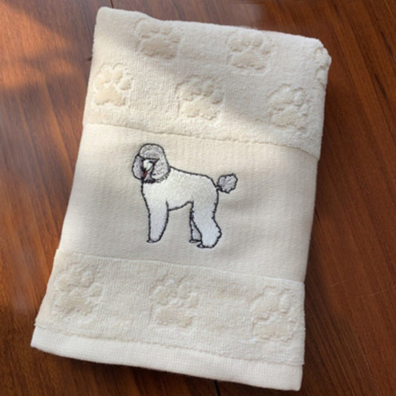 KTX-060307 Cotton Dog Embroidery Water Absorbent Towel, Soft and Comfortable 62cm x 40cm