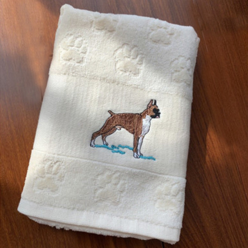 KTX-060307 Cotton Dog Embroidery Water Absorbent Towel, Soft and Comfortable 62cm x 40cm