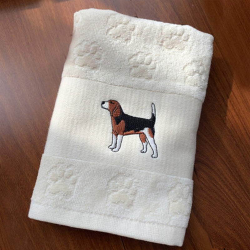KTX-060307 Cotton Dog Embroidery Water Absorbent Towel, Soft and Comfortable 62cm x 40cm