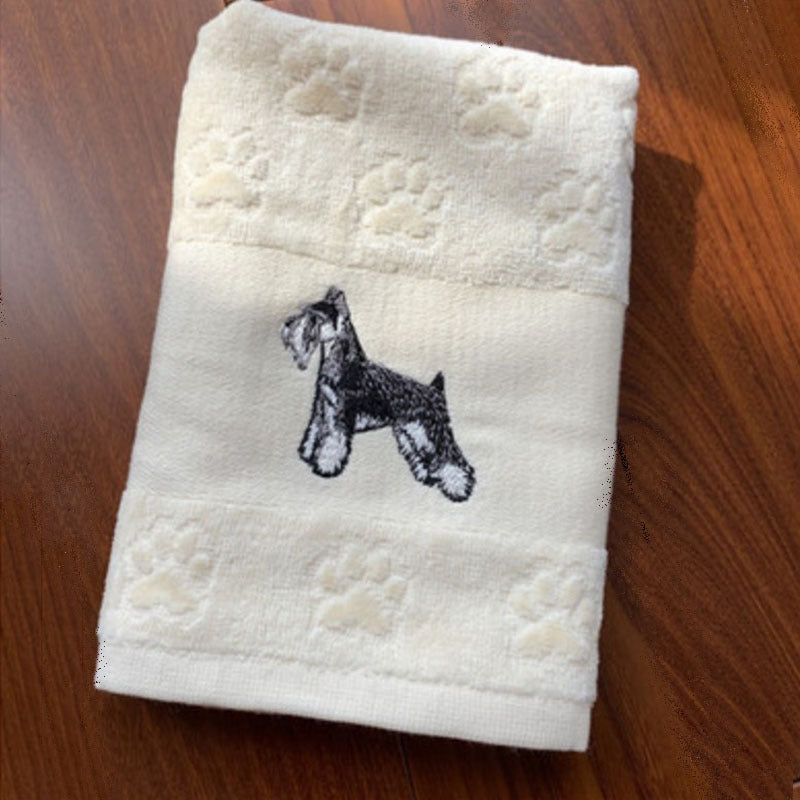 KTX-060307 Cotton Dog Embroidery Water Absorbent Towel, Soft and Comfortable 62cm x 40cm