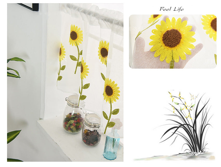 KTX-060435 Daisy Pattern Embroidered Short Curtain for Bedroom and Living Room - High Shading Vertical Blinds