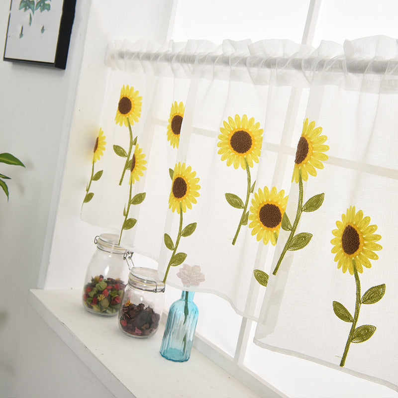 KTX-060435 Daisy Pattern Embroidered Short Curtain for Bedroom and Living Room - High Shading Vertical Blinds