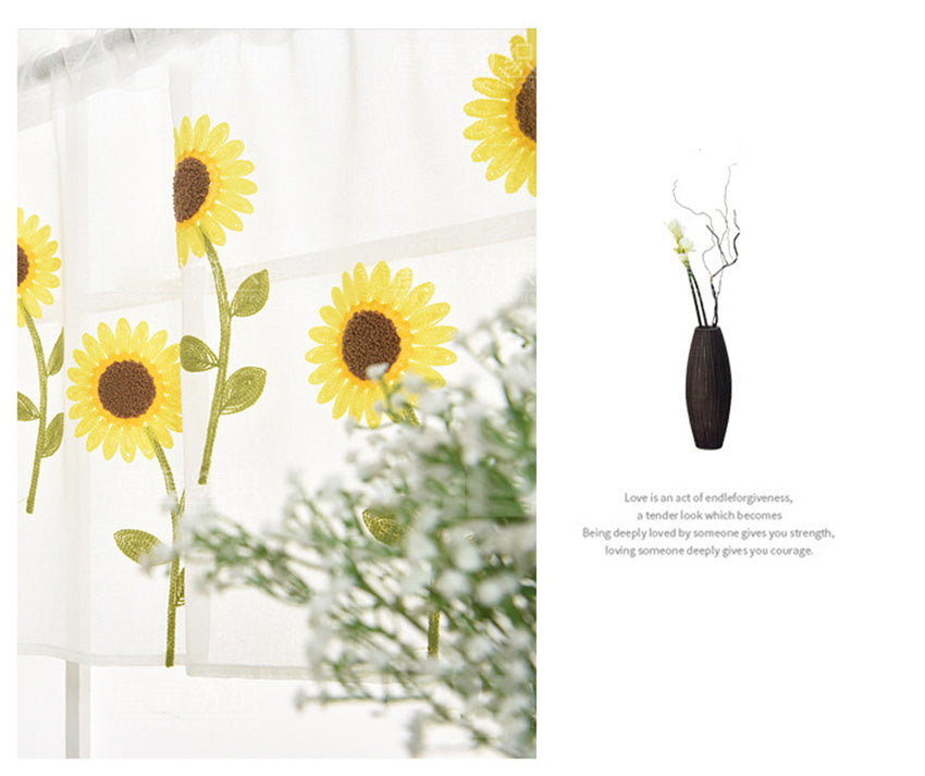 KTX-060435 Daisy Pattern Embroidered Short Curtain for Bedroom and Living Room - High Shading Vertical Blinds