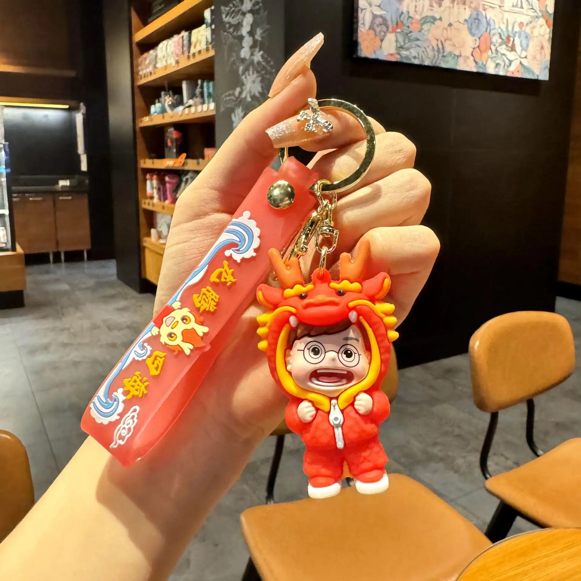 KTX-060563 Cute Dragon Keychain Pendant - 3D PVC Lion Dance Ornament for Keys