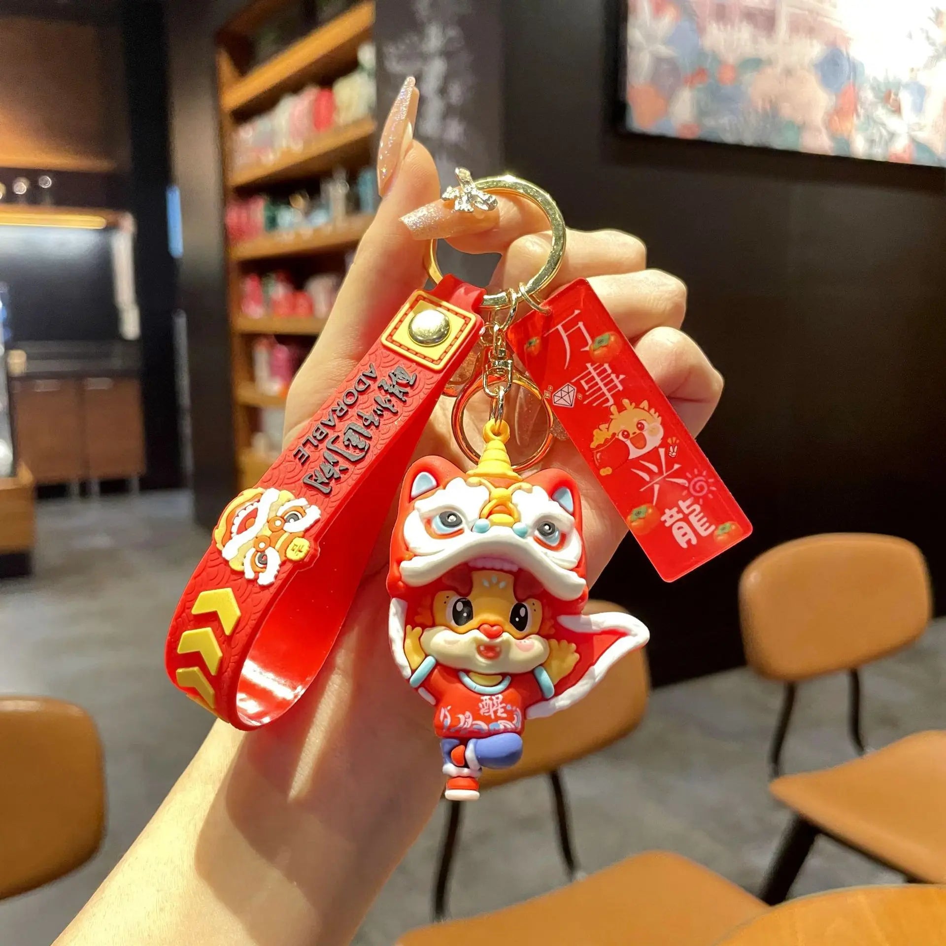 KTX-060563 Cute Dragon Keychain Pendant - 3D PVC Lion Dance Ornament for Keys