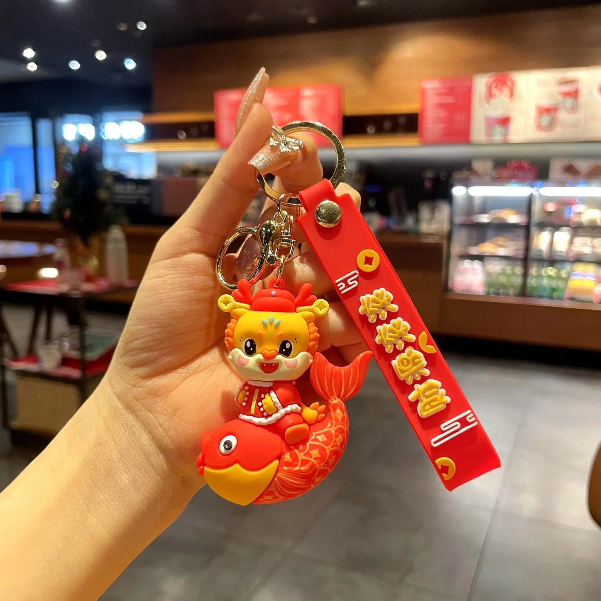 KTX-060563 Cute Dragon Keychain Pendant - 3D PVC Lion Dance Ornament for Keys