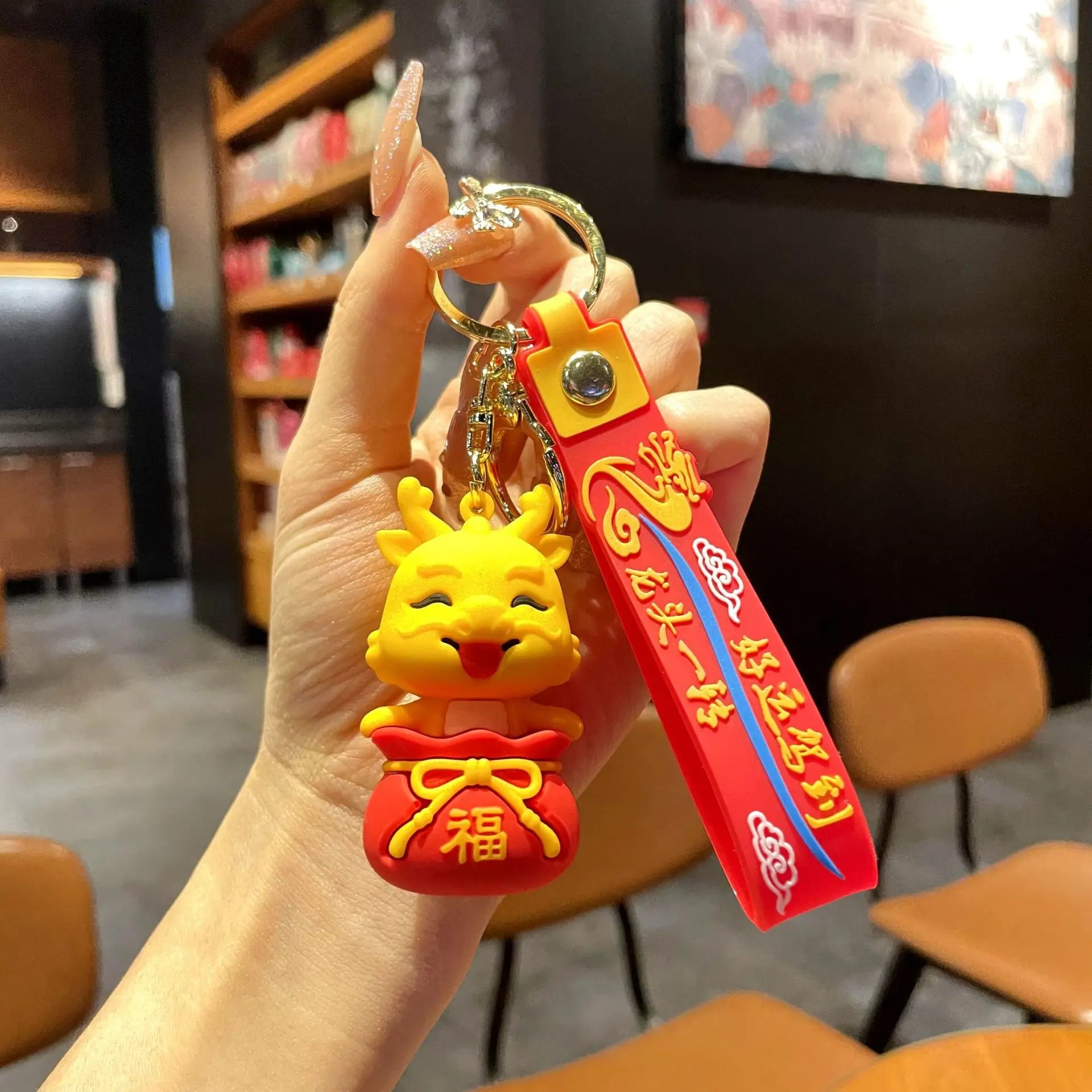 KTX-060563 Cute Dragon Keychain Pendant - 3D PVC Lion Dance Ornament for Keys