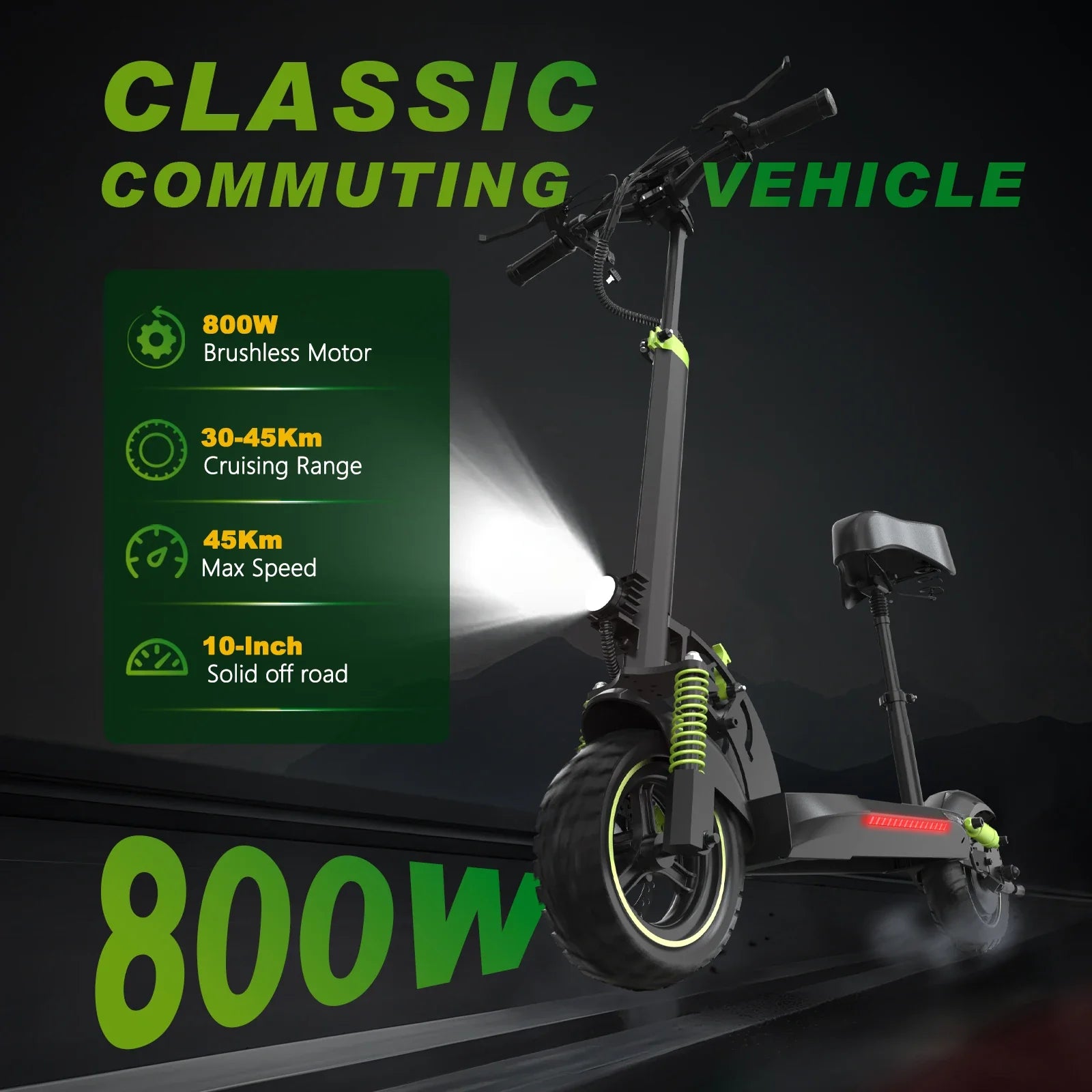 KTX-060755 Foldable Electric Scooter with 800W Motor, 30-45km Range, Dual Suspension, App Control, LED Lights