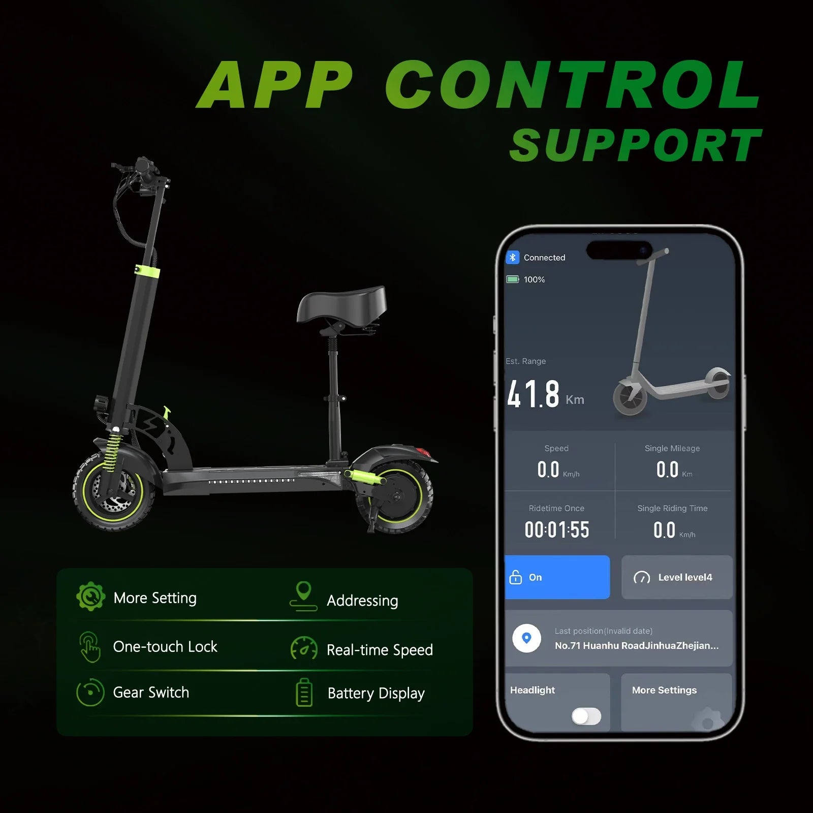 KTX-060755 Foldable Electric Scooter with 800W Motor, 30-45km Range, Dual Suspension, App Control, LED Lights