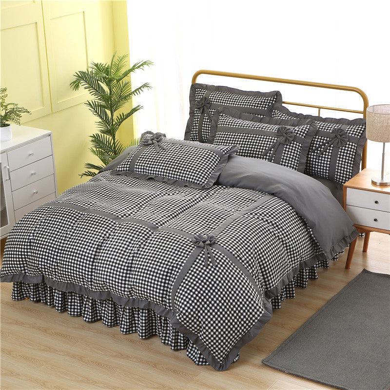 KTX-060883 Korean Style Floral Lace Four-Piece Quilt Set for Queen and King Beds
