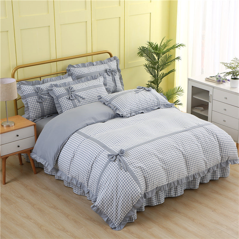KTX-060883 Korean Style Floral Lace Four-Piece Quilt Set for Queen and King Beds