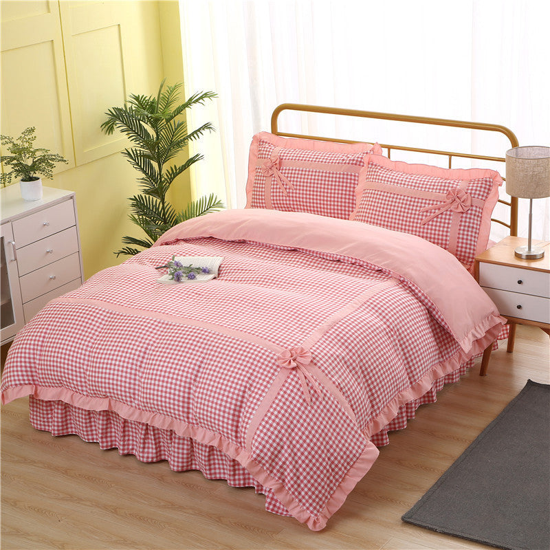 KTX-060883 Korean Style Floral Lace Four-Piece Quilt Set for Queen and King Beds
