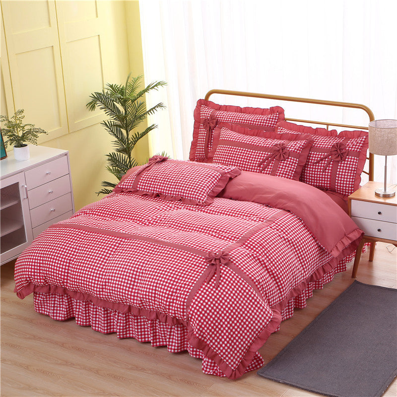 KTX-060883 Korean Style Floral Lace Four-Piece Quilt Set for Queen and King Beds