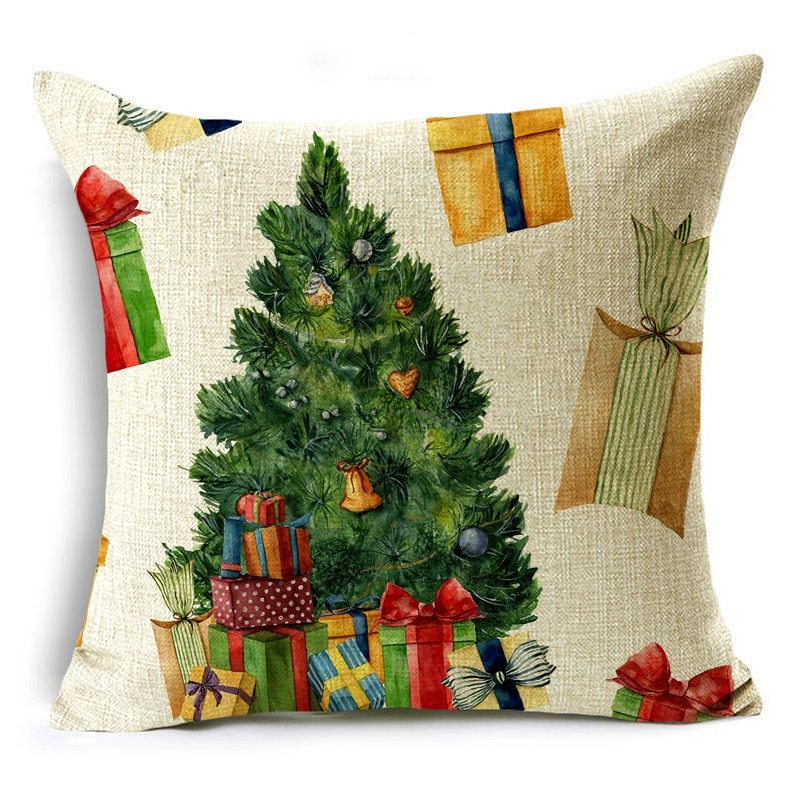 KTX-061715 Linen Christmas Throw Pillow Cover in Encrypted Flax Imitation - 45x45cm for Any Room